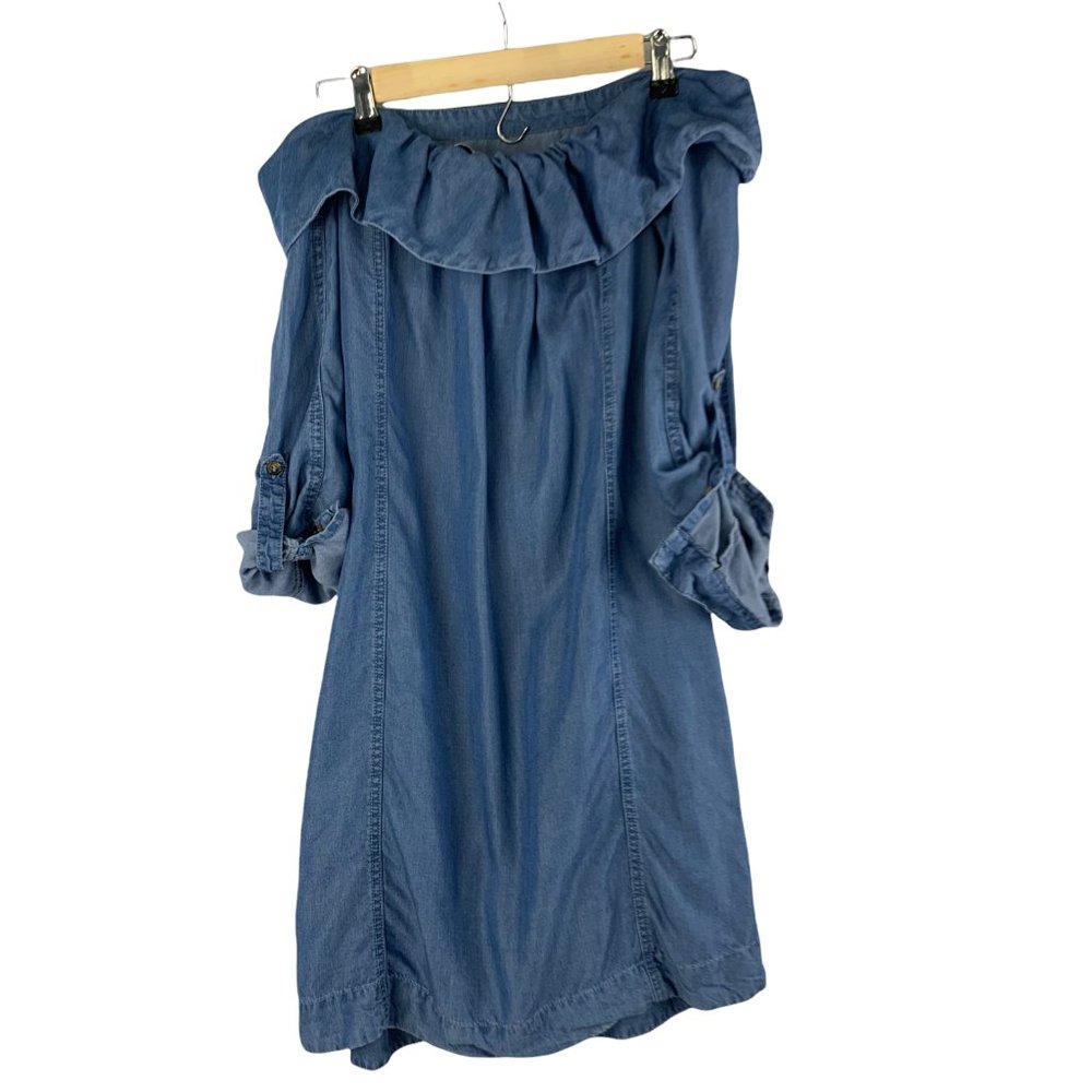 **SOLD**Pilcro and Letterpress Anthropologie Off the Shoulder Chambray Dress - Picture 4 of 6
